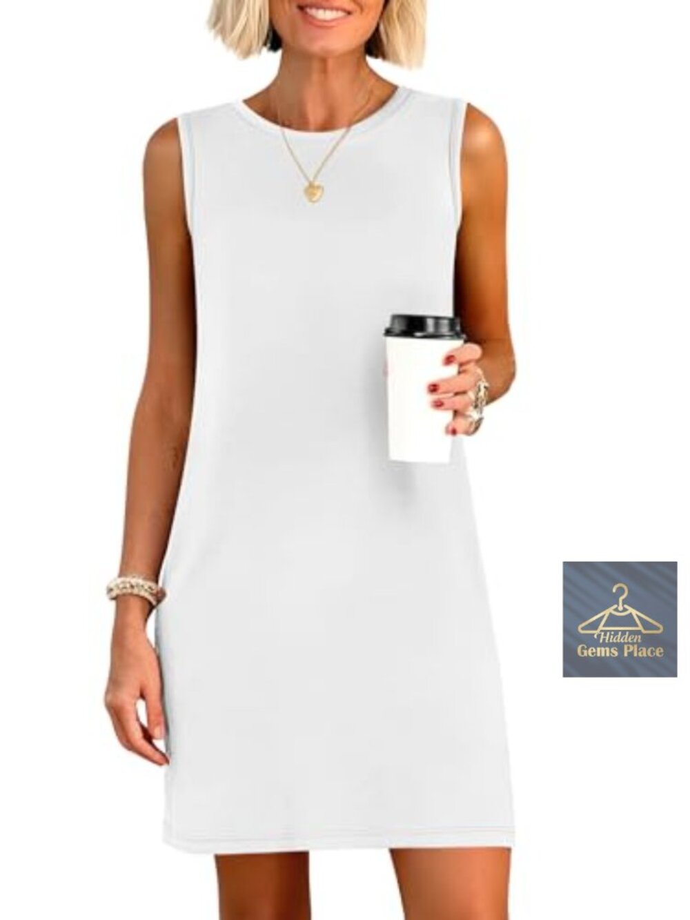 Womens Sleeveless Mini Dress Casual Summer Crewneck Shift Rayon Blend Wrinkle